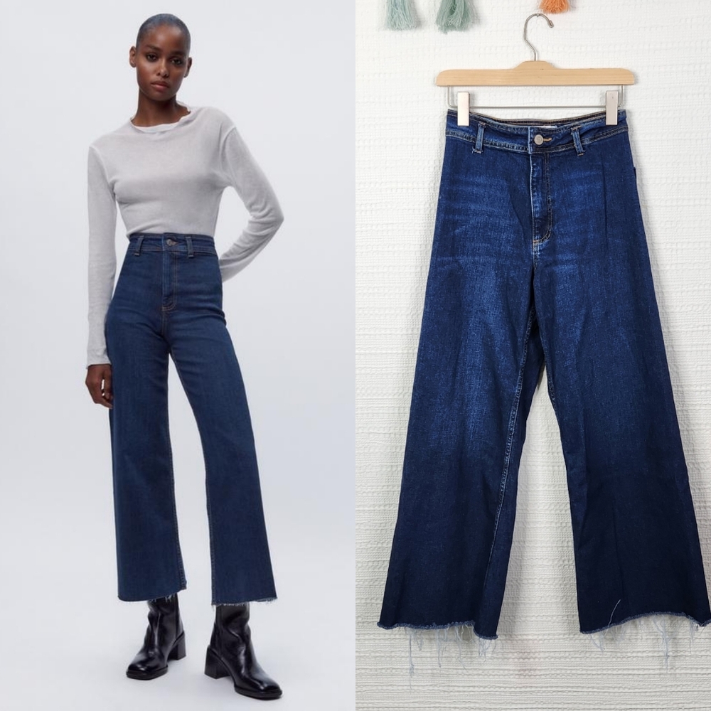Zara High-Rise Wide Leg Jeans - Dark Blue